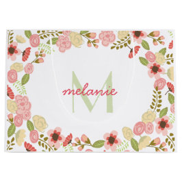 Bolsa de regalo grande con flores de monograma