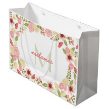 Bolsa de regalo grande con flores de monograma