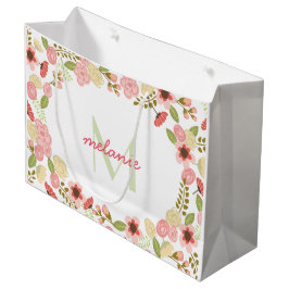 Bolsa de regalo grande con flores de monograma