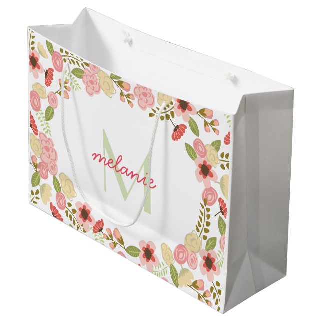 Bolsa de regalo grande con flores de monograma (Angulo Anverso)