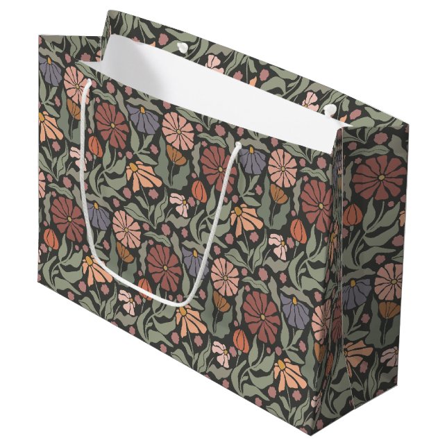 Bolsa de regalo grande con flores retro de época (Angulo Anverso)