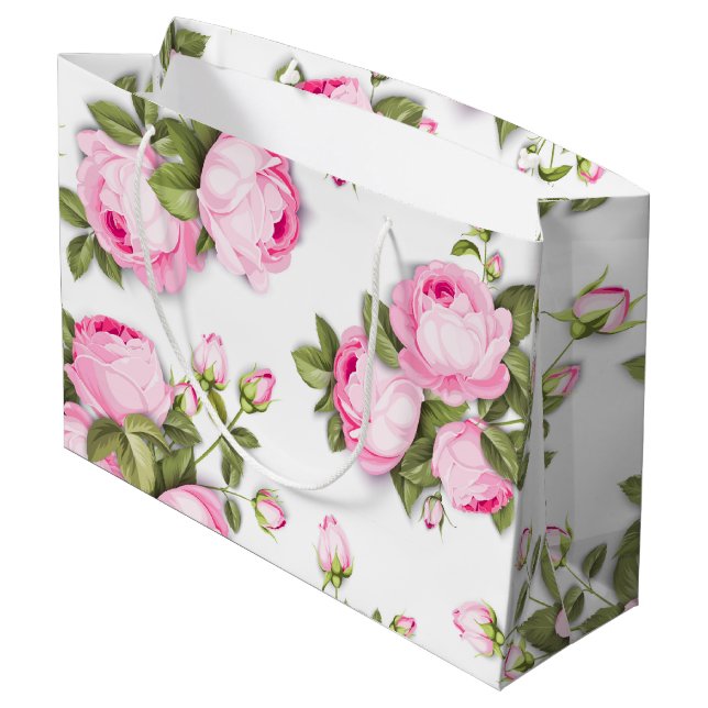 Bolsa de regalo grande con flores rosadas (Angulo reverso)