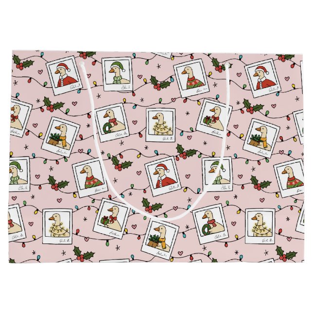 Bolsa de regalo grande con gansos de Navidad dibuj (Reverso)