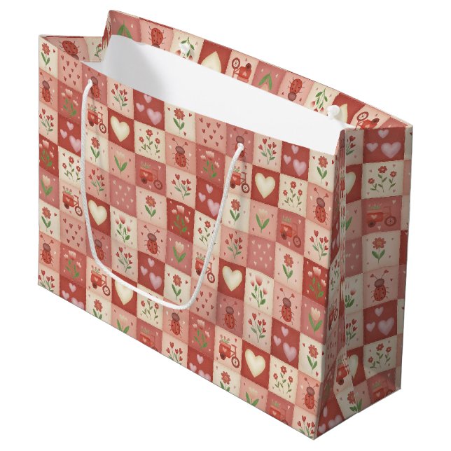 Bolsa de regalo grande con parches dulces dibujado (Angulo Anverso)