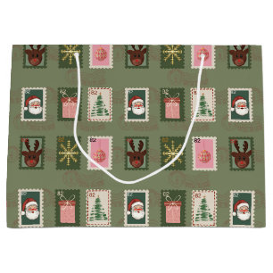 Bolsa de regalo grande con sello de Navidad vintag