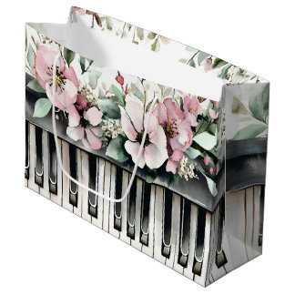 Bolsa de regalo grande con teclas de piano y flore