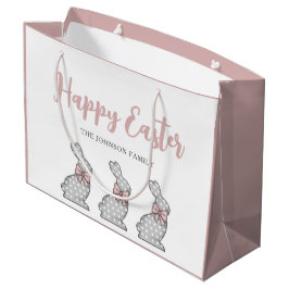 Bolsa De Regalo Grande Conejito Rosa Lindo Feliz Pascua 