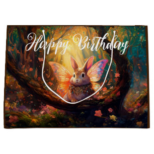 Bolsa De Regalo Grande Conejo caprichoso bosque encantado Feliz Cumpleaño