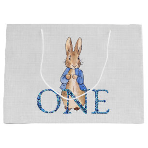 Bolsa De Regalo Grande Conejo clásico con chaqueta azul Cumpleaños primer