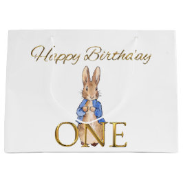 Bolsa De Regalo Grande Conejo clásico con chaqueta azul para Primer Cumpl