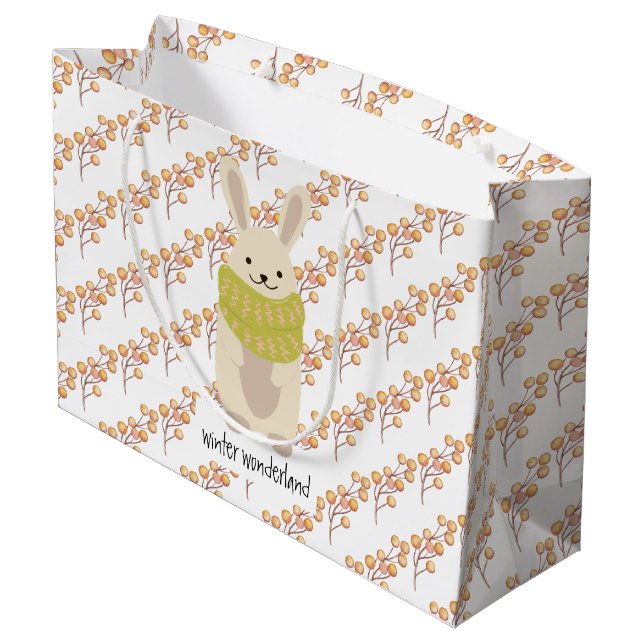 Bolsa De Regalo Grande Conejo de invierno con su bufanda a rayas (Angulo reverso)