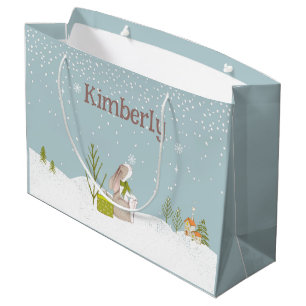 Bolsa De Regalo Grande Conejo Personalizado en la Navidad de la Nieve