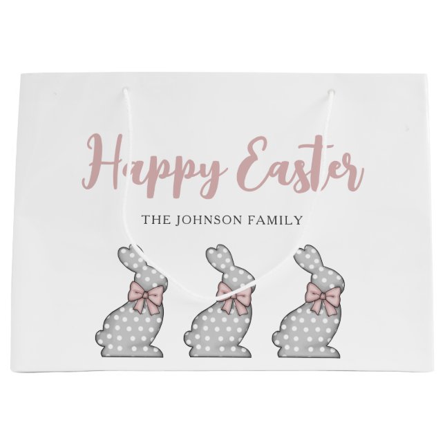 Bolsa De Regalo Grande Conejo rosa lindo Feliz Pascua (Anverso)