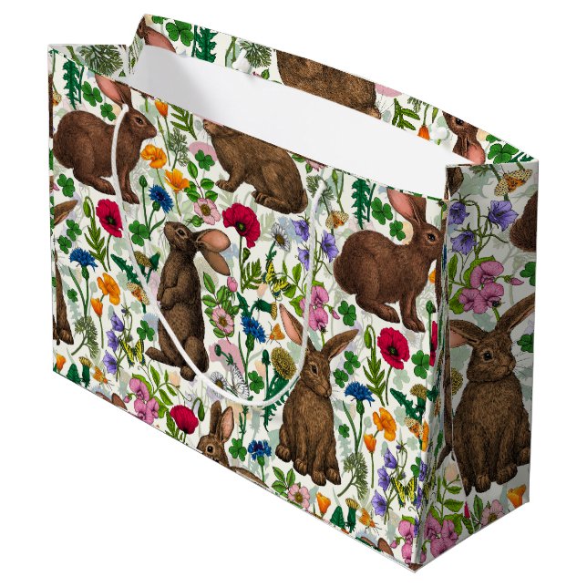 Bolsa De Regalo Grande Conejos y flores silvestres (Angulo reverso)