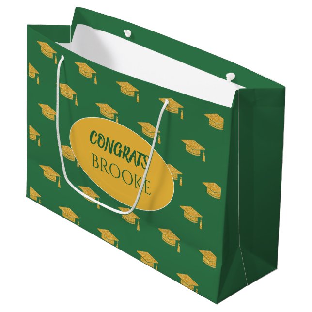 Bolsa De Regalo Grande Congrats Grad! Personalized green Gift bag (Angulo Anverso)