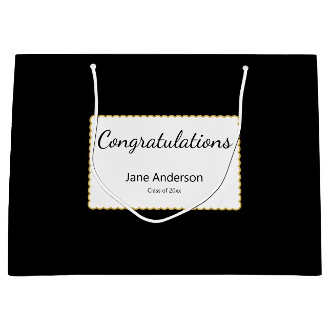 Bolsa De Regalo Grande Congratulations Grad Name Black & White Graduation (Anverso)