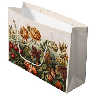 Bolsa De Regalo Grande Conjunto de arte floral vintage de otoño, botánica