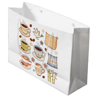 Bolsa De Regalo Grande Conjunto de doodle de arte popular y café dibujado