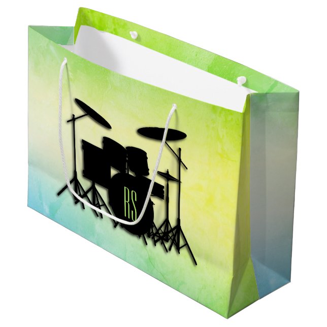 Bolsa De Regalo Grande Conjunto de tambor monograma verde (Angulo Anverso)