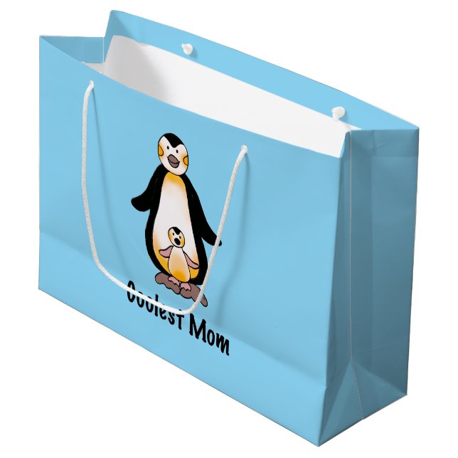 Bolsa De Regalo Grande Coolest Mom Penguin Family Design (Angulo Anverso)