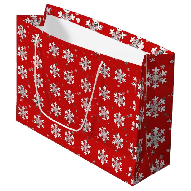 Bolsa De Regalo Grande Copo de nieve blanco Rojo (Angulo Anverso)