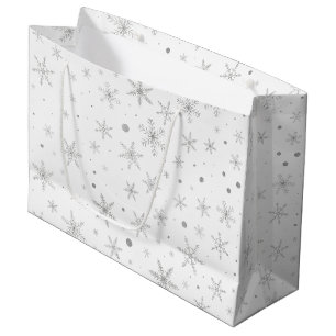 Bolsa De Regalo Grande Copo de nieve del centelleo - gris y Blanco de