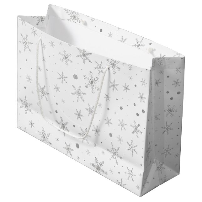 Bolsa De Regalo Grande Copo de nieve del centelleo - gris y Blanco de (Angulo Anverso)