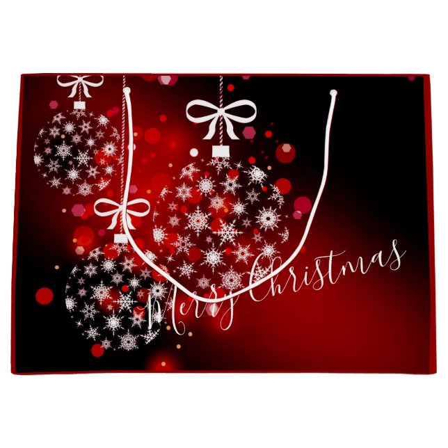 Bolsa De Regalo Grande Copos de nieve en un fondo rojo y negro. (Anverso)