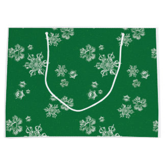 Bolsa De Regalo Grande Copos de Nieve Hechos a Mano - Verde Brillante y B