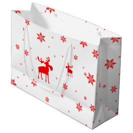 Bolsa De Regalo Grande Copos de nieve rojos simples modernos de los alces