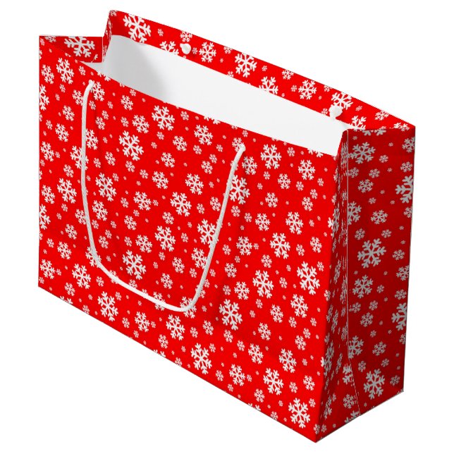 Bolsa De Regalo Grande Coprojos Blancos en Patrón de Invierno Rojo (Angulo Anverso)