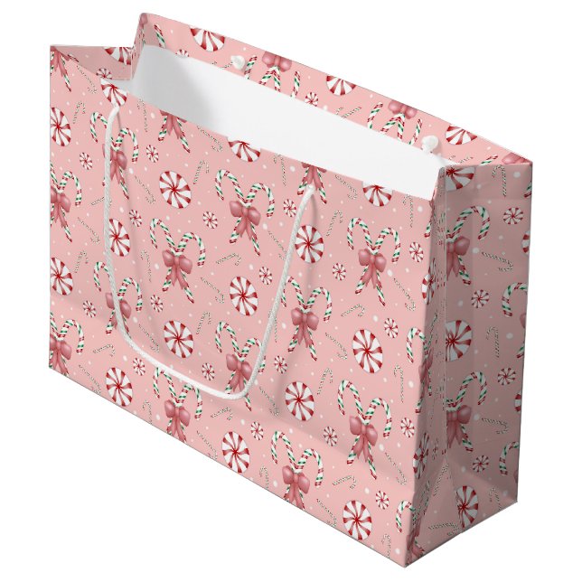 Bolsa De Regalo Grande Coquette Candy Cane Pattern Holiday (Angulo Anverso)