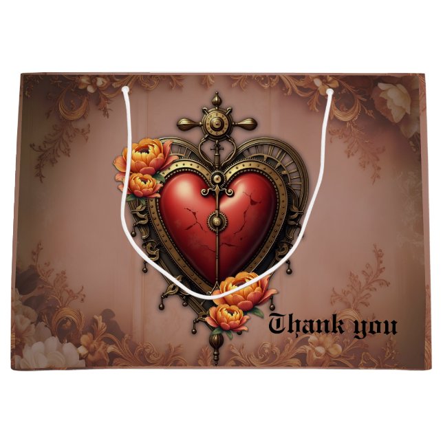 Bolsa De Regalo Grande Corazón de vapor con flores. (Anverso)