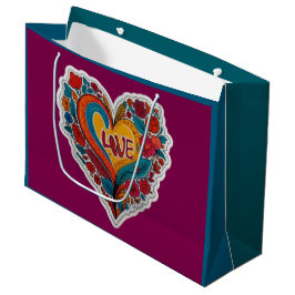 Bolsa De Regalo Grande Corazón Floral Colorido Amor | Diseño Romántico