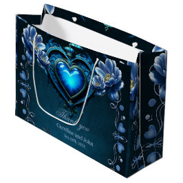 Bolsa De Regalo Grande Corazón gótico azul rodeado de flores mágicas
