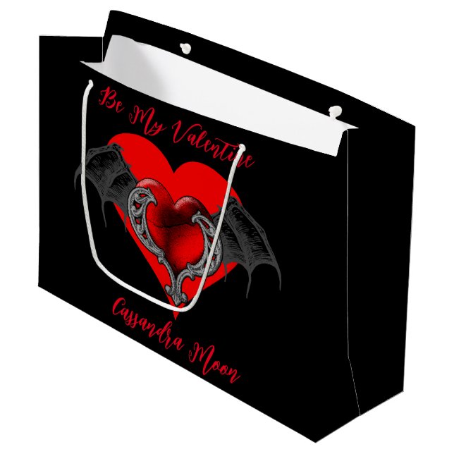 Bolsa De Regalo Grande Corazón Rojo Negrita San Valentín Personalizado (Angulo Anverso)