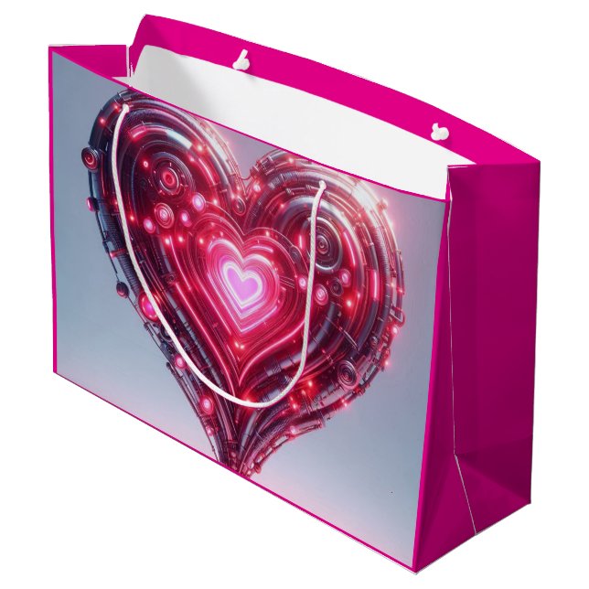 Bolsa De Regalo Grande Corazón rosa brillante futurista moderno (Angulo reverso)