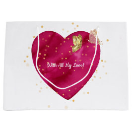 Bolsa De Regalo Grande Corazón Rosa y Mariposa Dorada envoltura de San Va