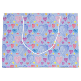 BOLSA DE REGALO GRANDE CORAZONES DE COLOR DE AGUA DE PURPLE AZUL