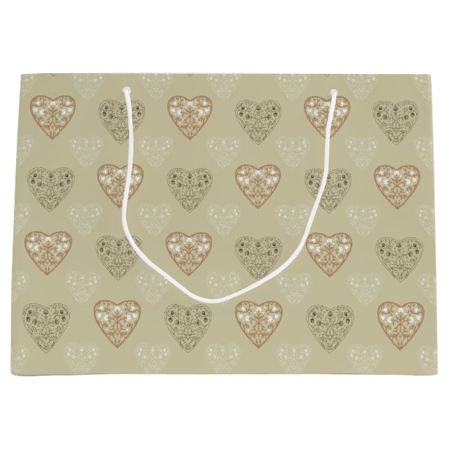 Bolsa De Regalo Grande Corazones florales neutrales blandas con estampado (Anverso)