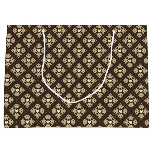Bolsa De Regalo Grande Corazones marrones y tan deco estampados (Anverso)