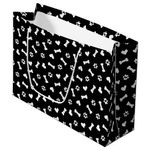 Bolsa De Regalo Grande Corazones Perro Paws Y Huesos Negro