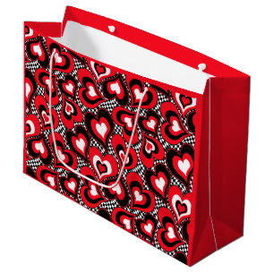 Bolsa De Regalo Grande Corazones, rojo, negro, blanco, El día de San Val