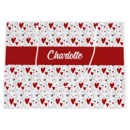 Bolsa De Regalo Grande Corazones rojos y negros con monograma de nombre p