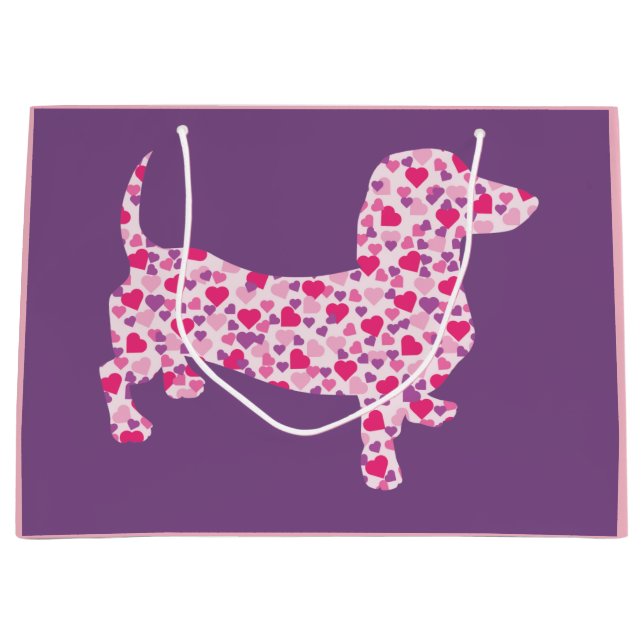 Bolsa De Regalo Grande Corazones rosados Dachshund (Anverso)