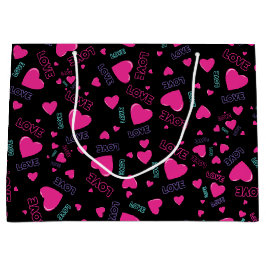 Bolsa De Regalo Grande Corazones rosados y amor - patrón romántico