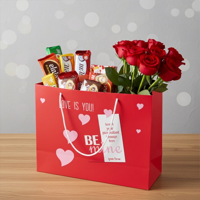 Bolsa De Regalo Grande Corazones Rosas Coquetos Personalizados sobre Rojo (Subido por el creador)