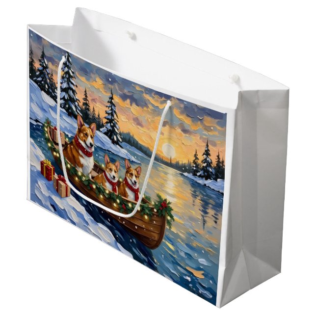 Bolsa De Regalo Grande Corgi Christmas Boat Holiday (Angulo Anverso)