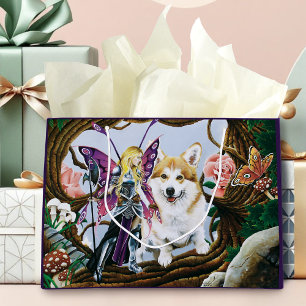 Bolsa De Regalo Grande Corgi guerrero hada de fantasía Bosque mágico