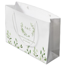 Bolsa De Regalo Grande Corona de vegetación en acuarela monograma boda